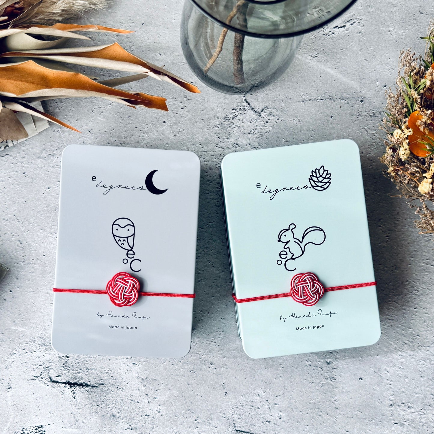 クッキー缶2個セット フクロウ&リス | 梅結び付き和風ギフトボックス | 人気のお取り寄せスイーツ